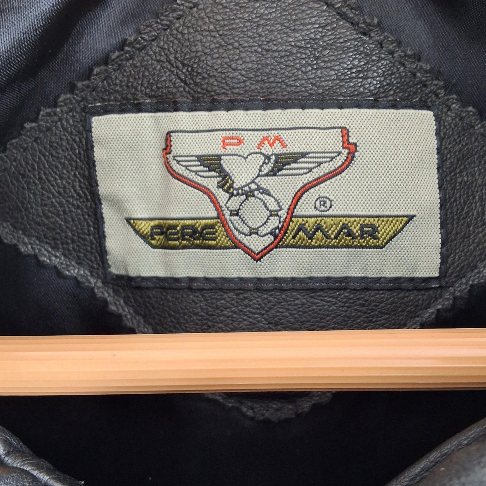 Pere Mar Vintage Black Leather Bomber Jacket Mens S Oversized 80/90s Flight Coat - View 4