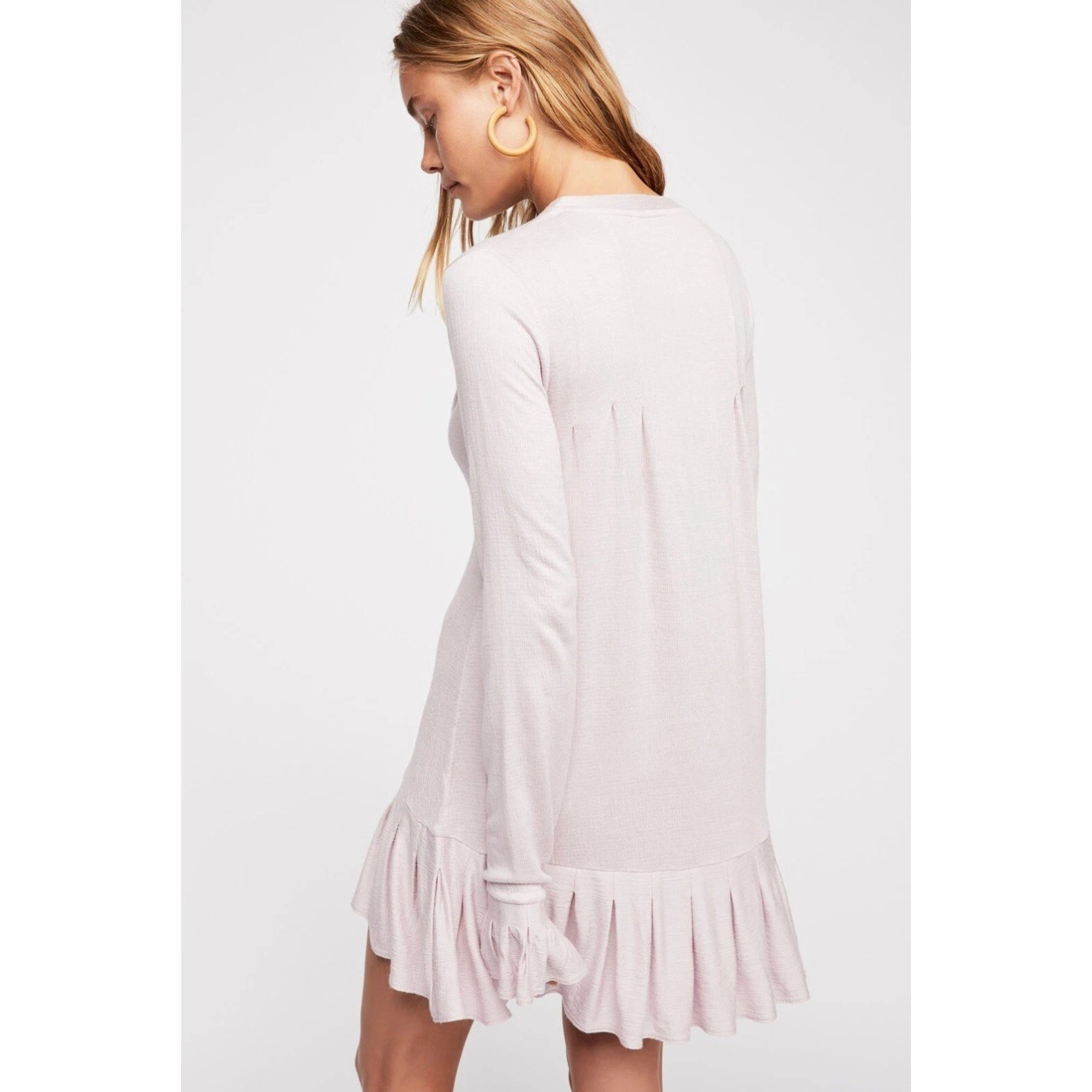 Free People Lavender Your Girl Ruffle Tunic Mini Dress Long Sleeve Top Large - View 6