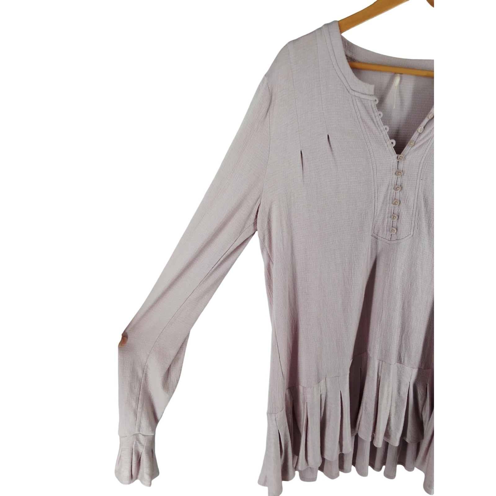 Free People Lavender Your Girl Ruffle Tunic Mini Dress Long Sleeve Top Large - View 8
