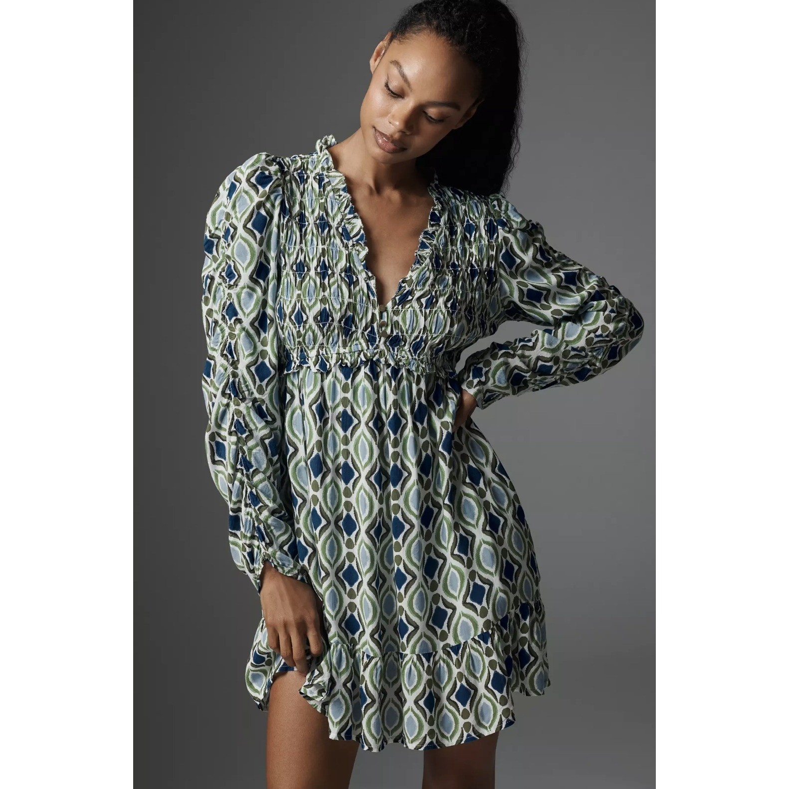 By Anthropologie Long-Sleeve V-Neck Ruffle Mini Dress - View 11