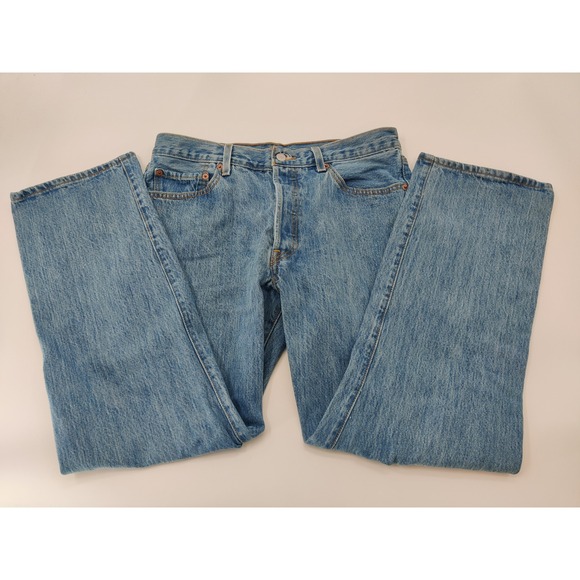 Levis 501 Original Fit Mens Jeans 42x30 Medium Wash Blue Button Fly Straight Leg - View 21