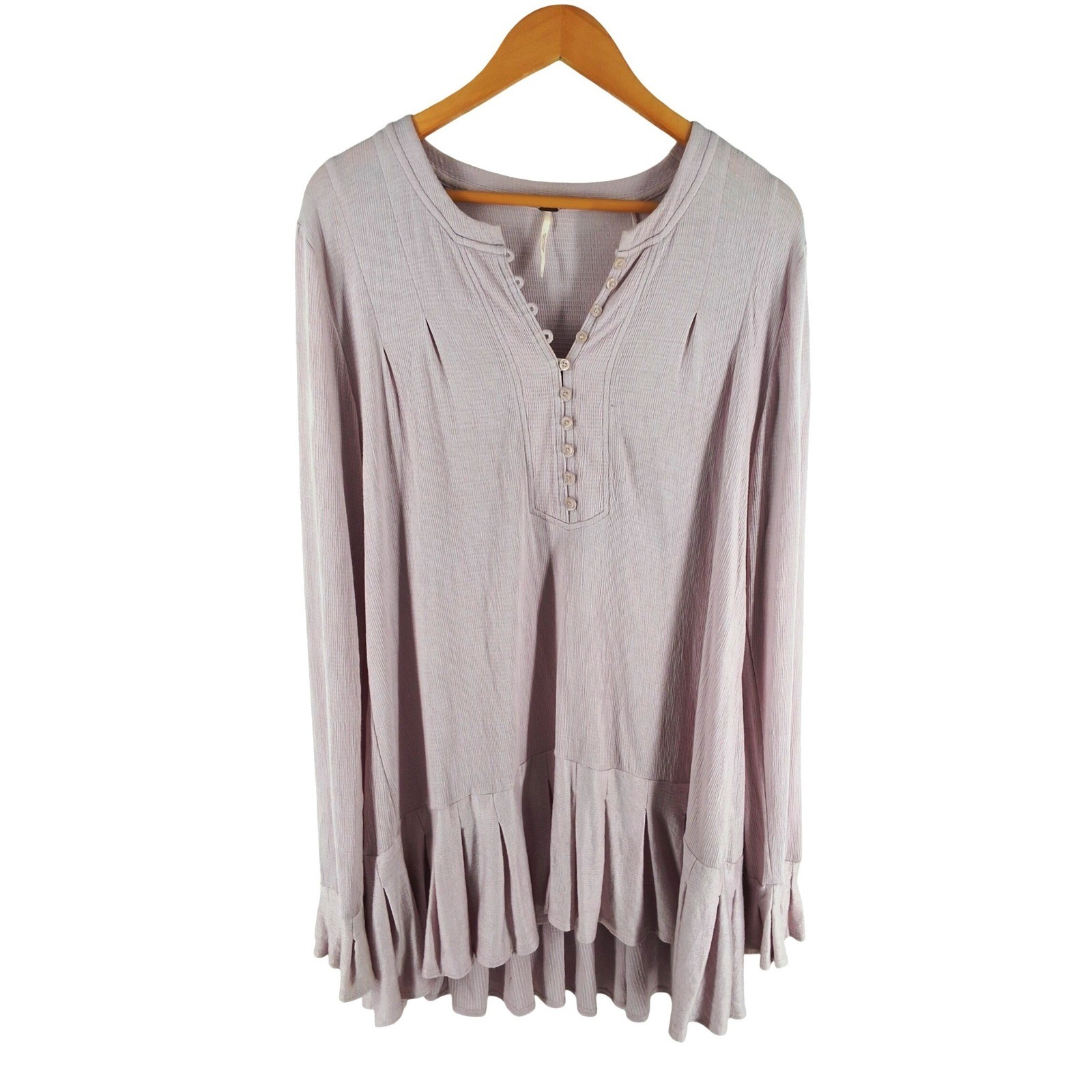 Free People Lavender Your Girl Ruffle Tunic Mini Dress Long Sleeve Top Large