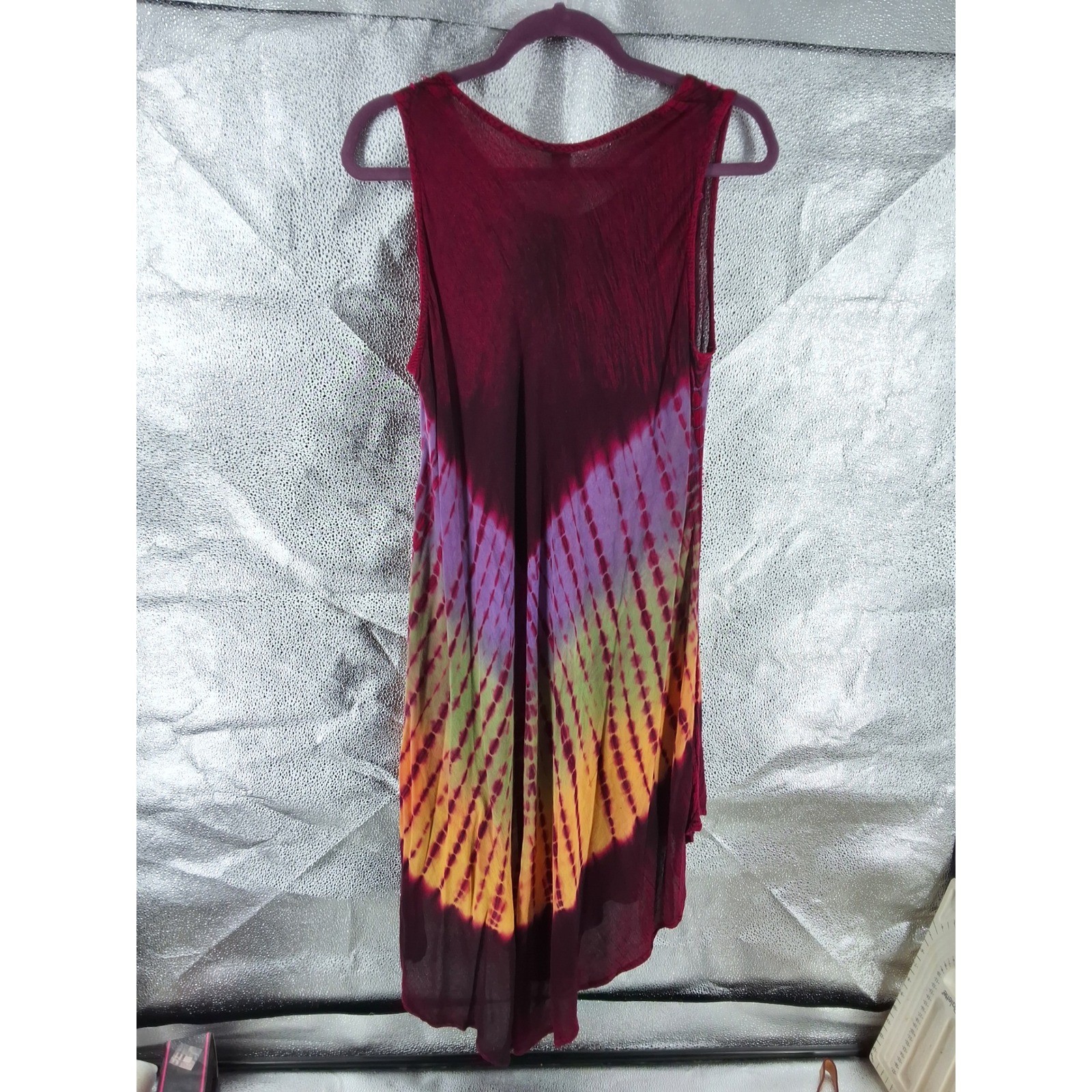 Sunflower Tie Dye Embroidered Sharkbite Tunic Dress Boho Festival Free Size - View 5