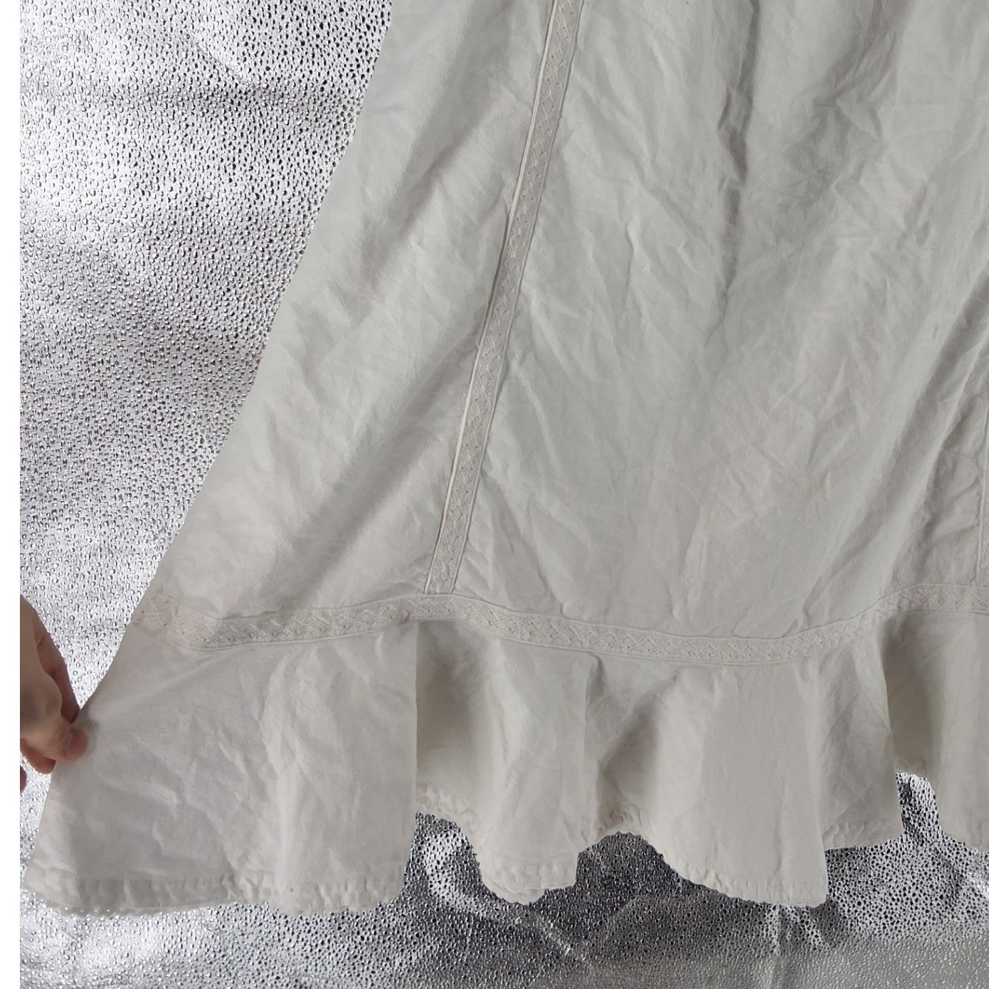 Blair White Cotton Lace Trim Midi Skirt Womens XL Elastic Waist Peasant Boho