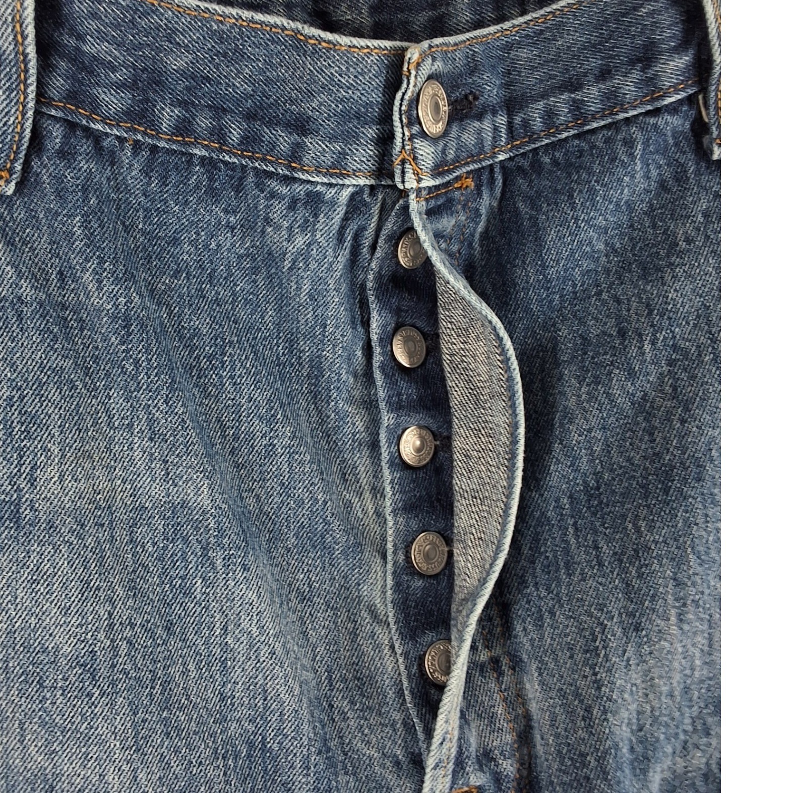 Levis 501 Original Fit Mens Jeans W42 L30 Medium Wash Blue Button Fly Straight - View 3