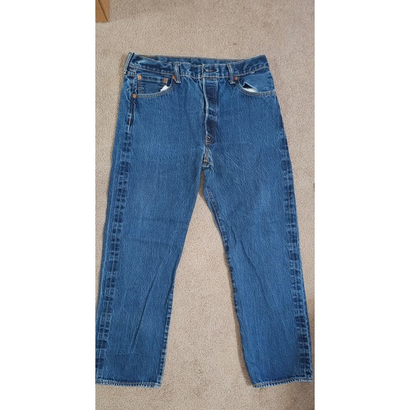 Levis 501 Original Fit Mens Jeans W42 L30 Medium Wash Blue Button Fly Straight - View 15