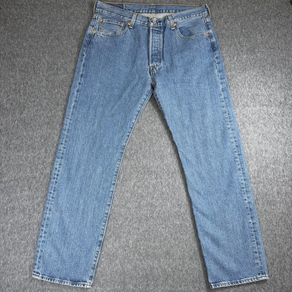 Levis 501 Original Fit Mens Jeans W42 L30 Medium Wash Blue Button Fly Straight - View 20