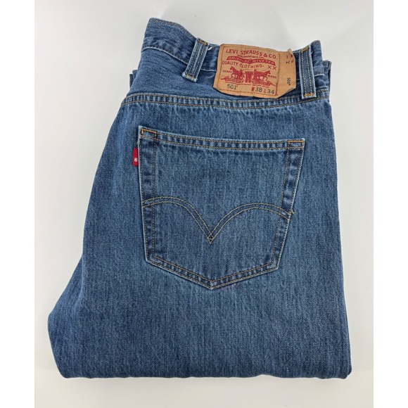 Levis 501 Original Fit Mens Jeans W42 L30 Medium Wash Blue Button Fly Straight - View 21