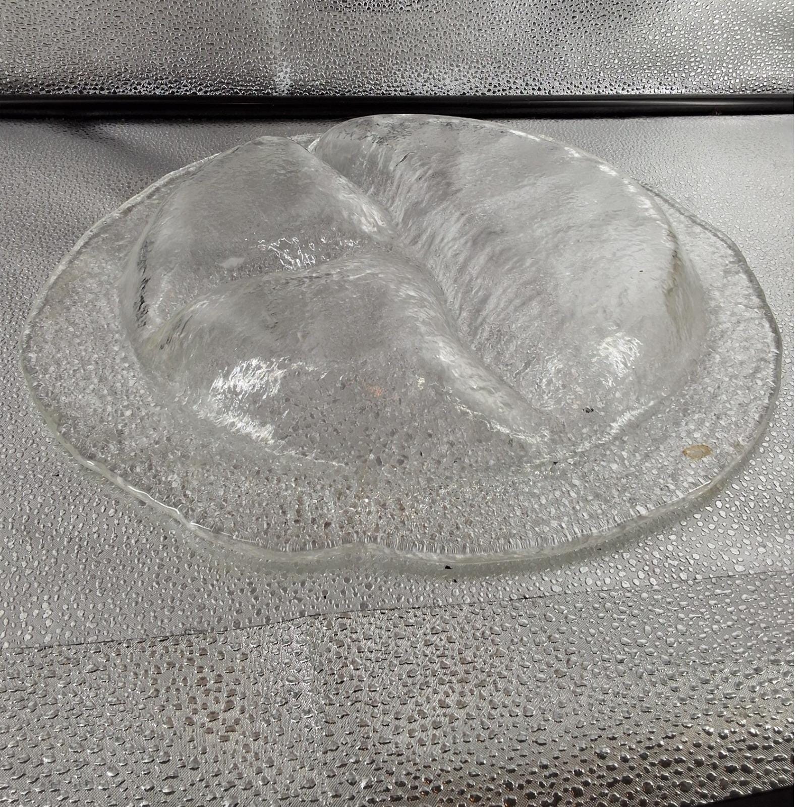 Uno Westerberg Sweden Ice Glass Divided Platter 3 Section MCM - View 3