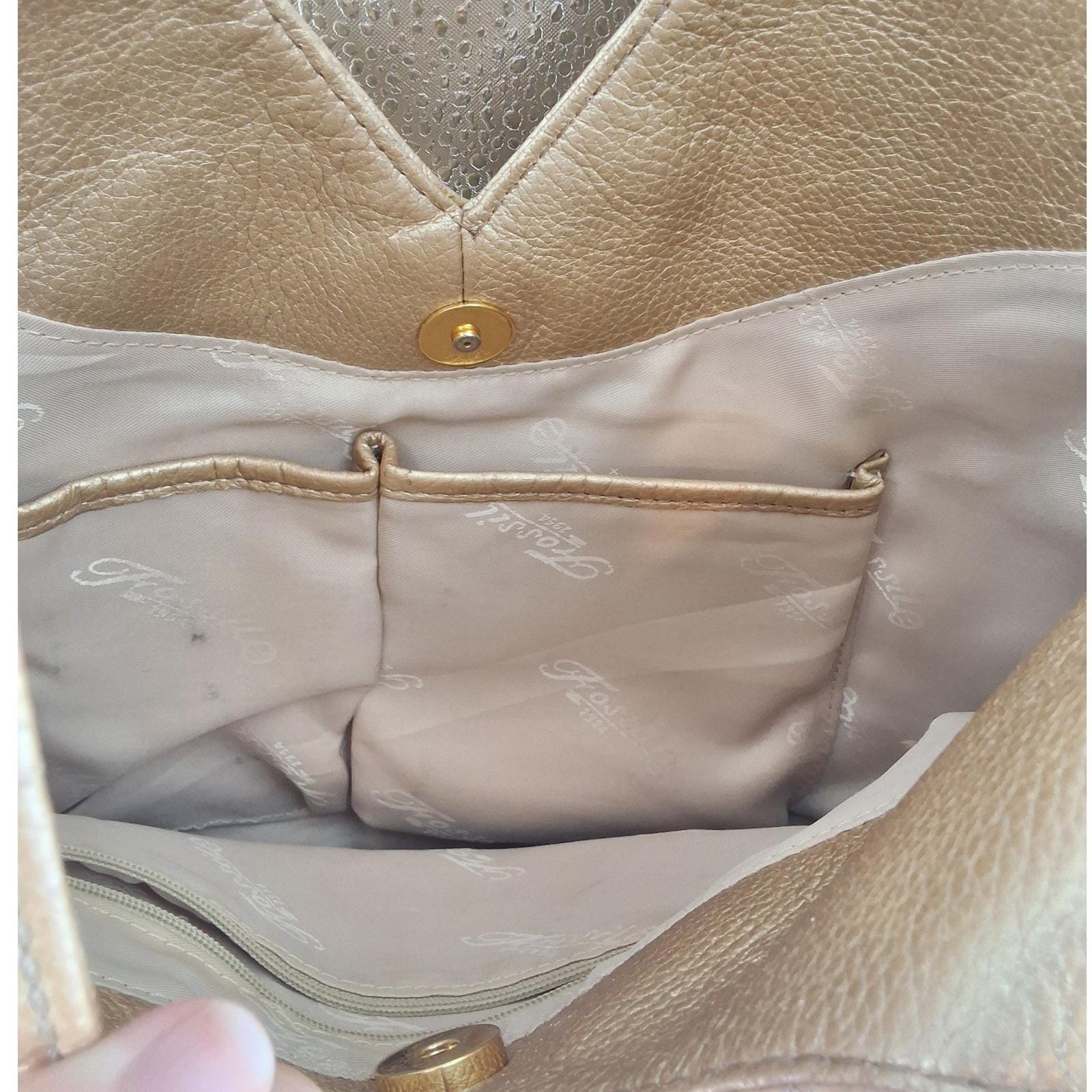 VTG Fossil Classic 75082 Metallic Gold Leather Crescent Hobo Shoulder Bag - View 5