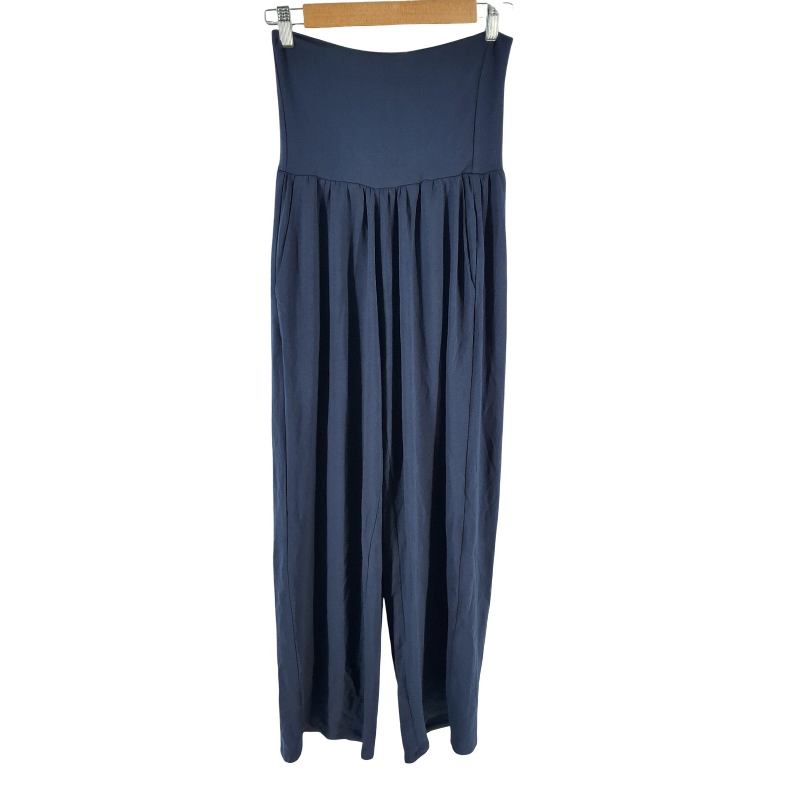Quince Navy Blue Tencel Jersey Wide Leg Pants High Waisted Pockets NWT Medium