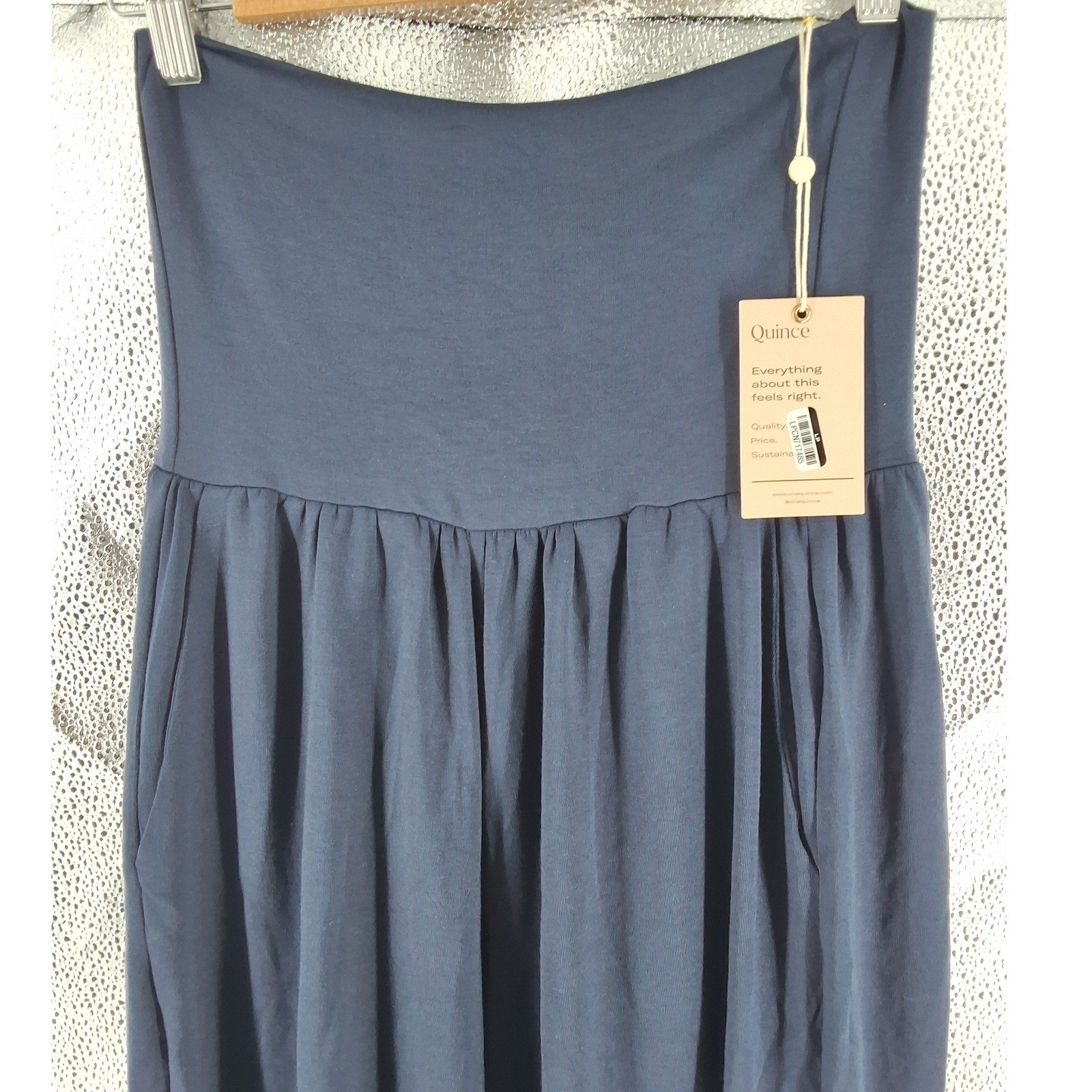 Quince Navy Blue Tencel Jersey Wide Leg Pants High Waisted Pockets NWT Medium - View 3