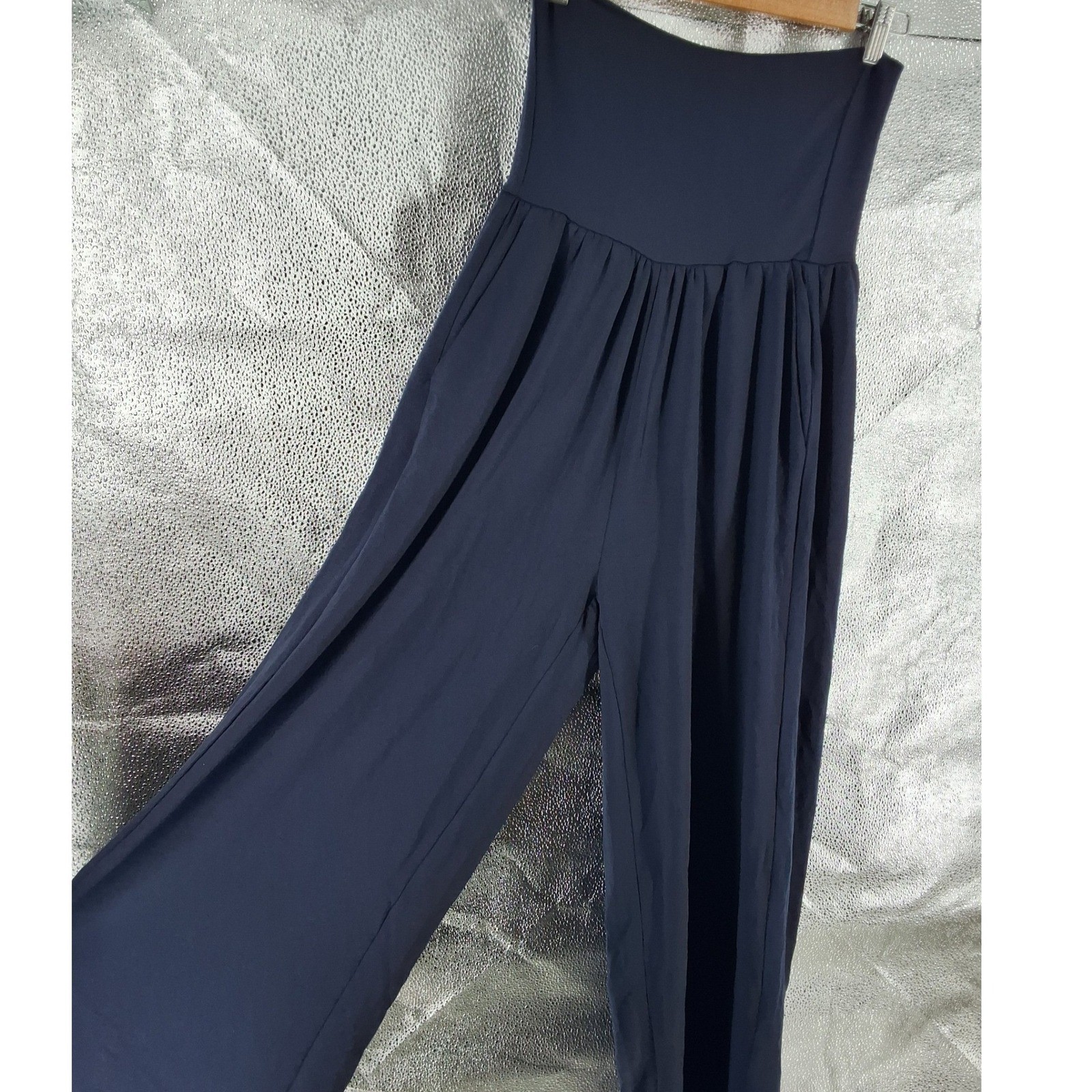 Quince Navy Blue Tencel Jersey Wide Leg Pants High Waisted Pockets NWT Medium - View 6