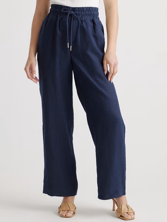 Quince Navy Blue Tencel Jersey Wide Leg Pants High Waisted Pockets NWT Medium - View 11