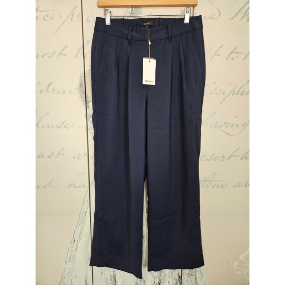 Quince Navy Blue Tencel Jersey Wide Leg Pants High Waisted Pockets NWT Medium - View 17