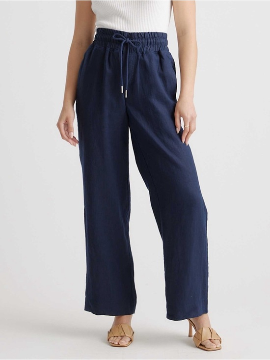 Quince Navy Blue Tencel Jersey Wide Leg Pants High Waisted Pockets NWT Medium - View 24
