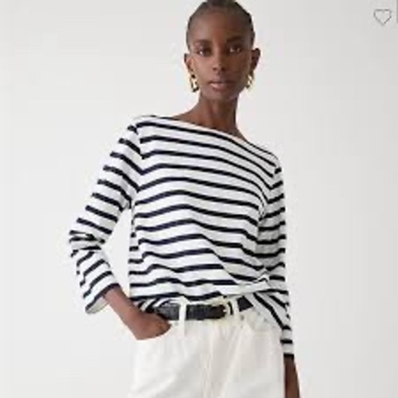 J.Crew Painter Slub Cotton Boatneck Tee White Long Sleeve Top L - View 8