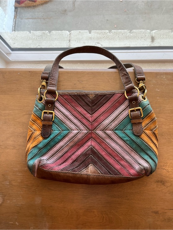 VTG Fossil Classic 75082 Metallic Gold Leather Crescent Hobo Shoulder Bag - View 12