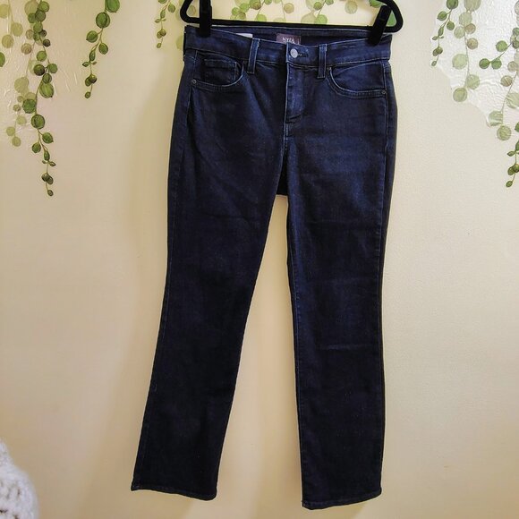 NYDJ Marilyn Straight Jeans Black Embroidered Pockets Lift Tuck Tech Size 10 - View 11