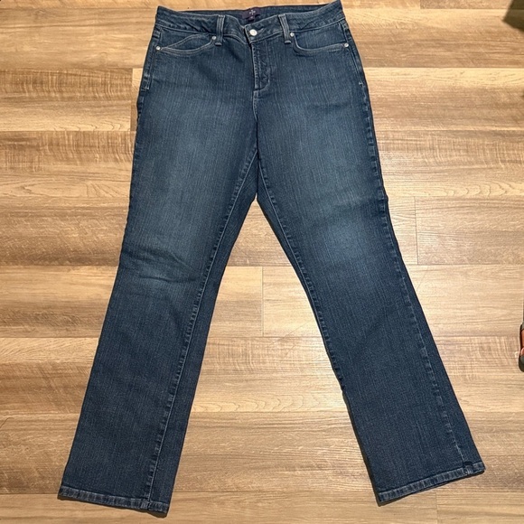 NYDJ Marilyn Straight Jeans Black Embroidered Pockets Lift Tuck Tech Size 10 - View 13
