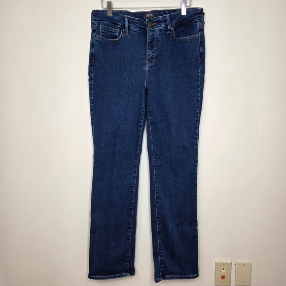 NYDJ Marilyn Straight Jeans Black Embroidered Pockets Lift Tuck Tech Size 10 - View 20
