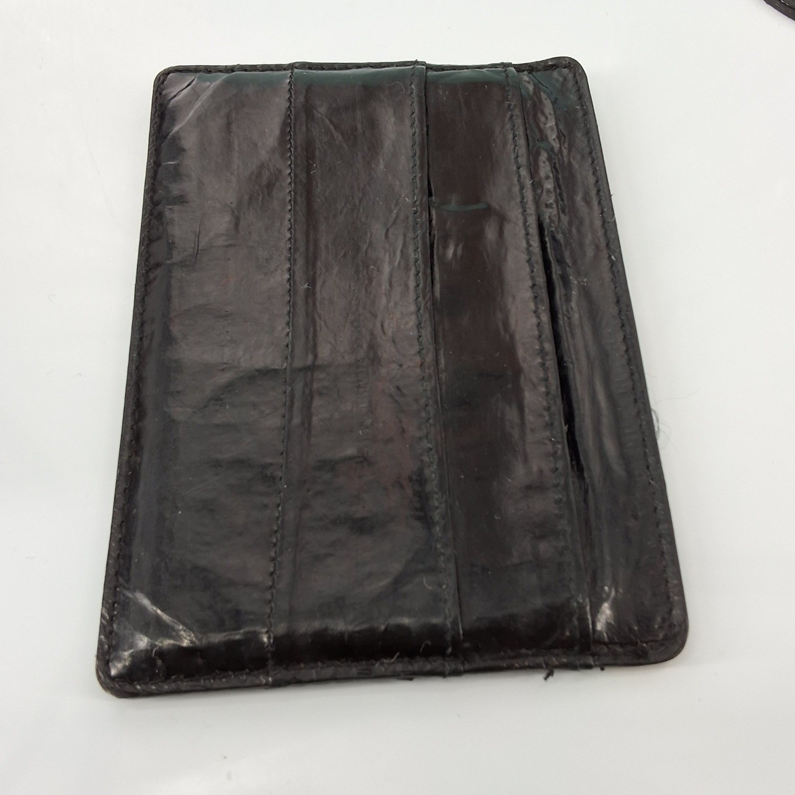 Vintage Black Eel Skin Card Holder Minimalist Slim Wallet Paneled Unisex - View 4