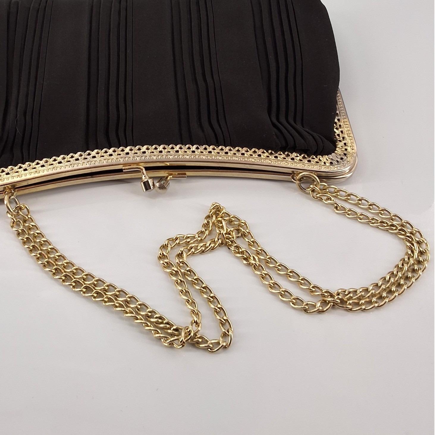 Vintage La Regale Black Satin Evening Bag Kiss Lock Filigree Frame Clutch HK - View 3