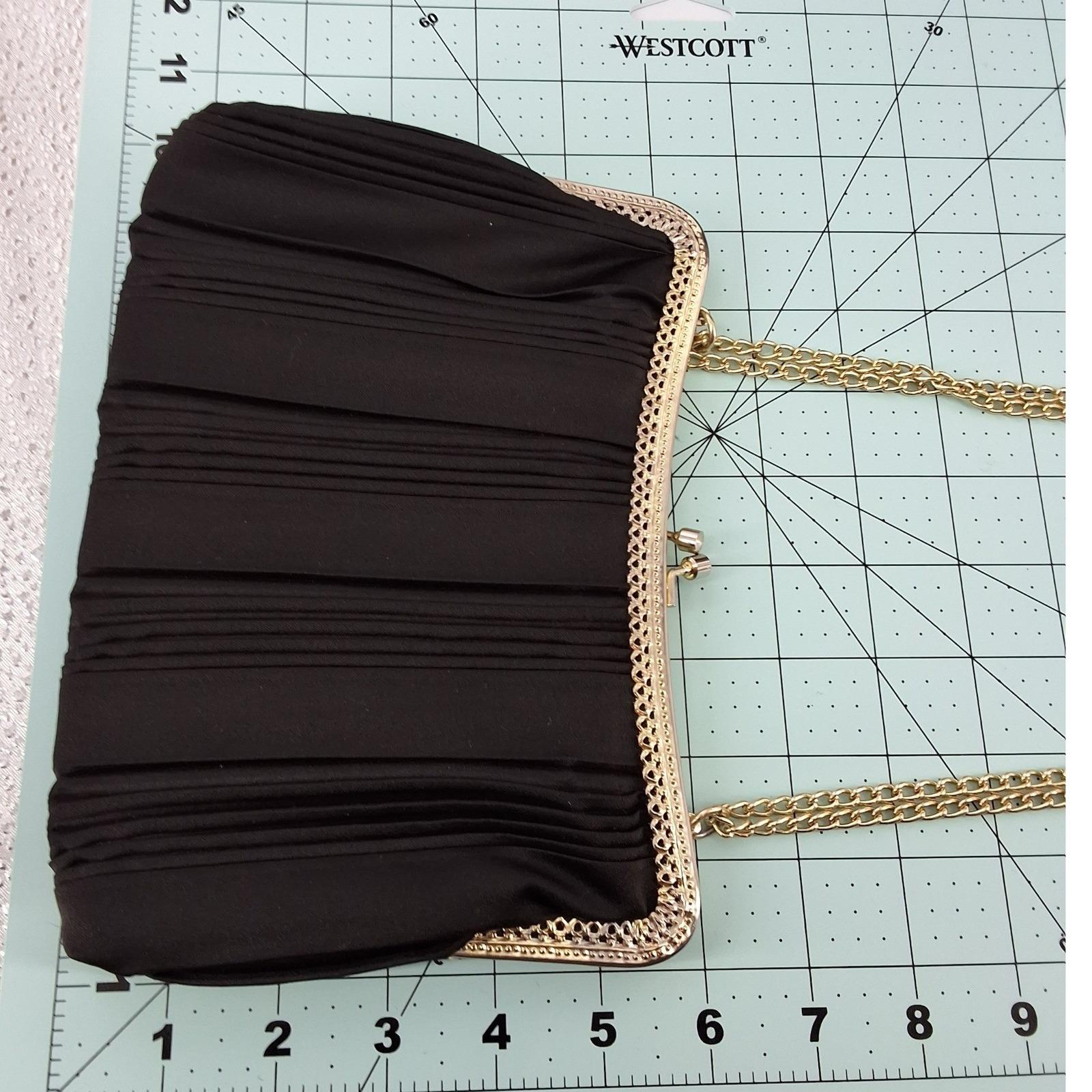 Vintage La Regale Black Satin Evening Bag Kiss Lock Filigree Frame Clutch HK - View 8