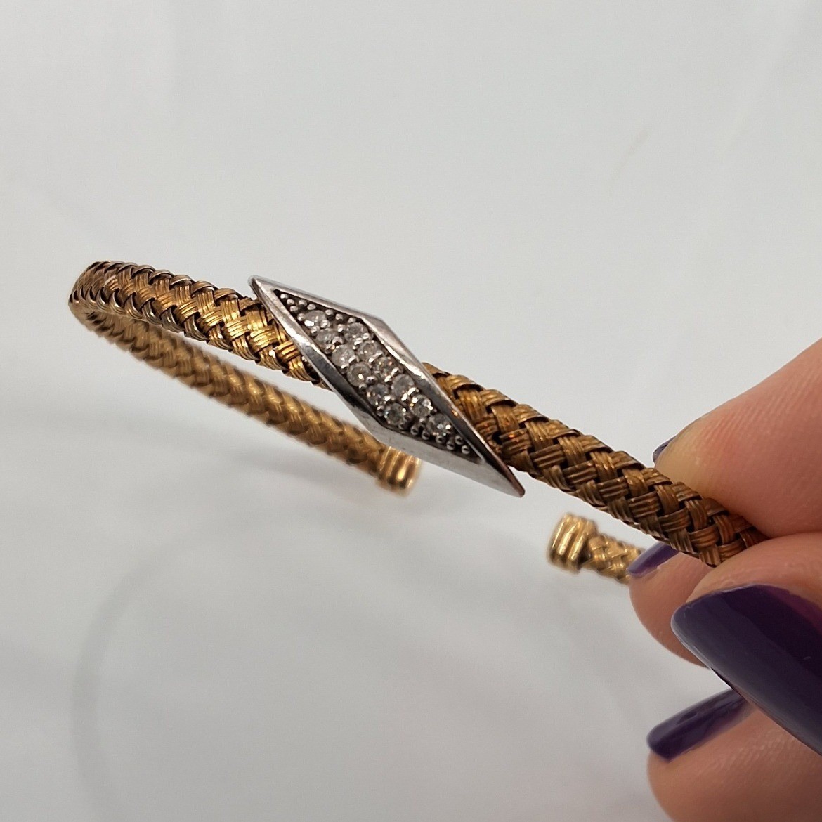 18k Over Silver 0.16 Ct. Tw. Diamond Bangle Bracelet In Gold OS - View 7