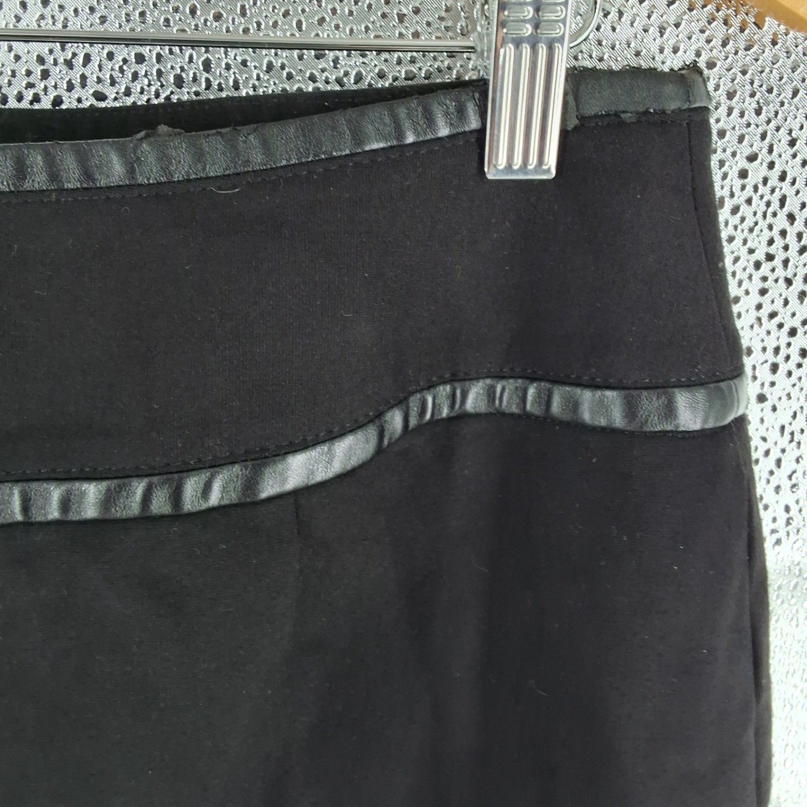 WHBM Black Faux Leather Trim Wrap Mini Skirt Size 6 Ponte Stretch - View 3