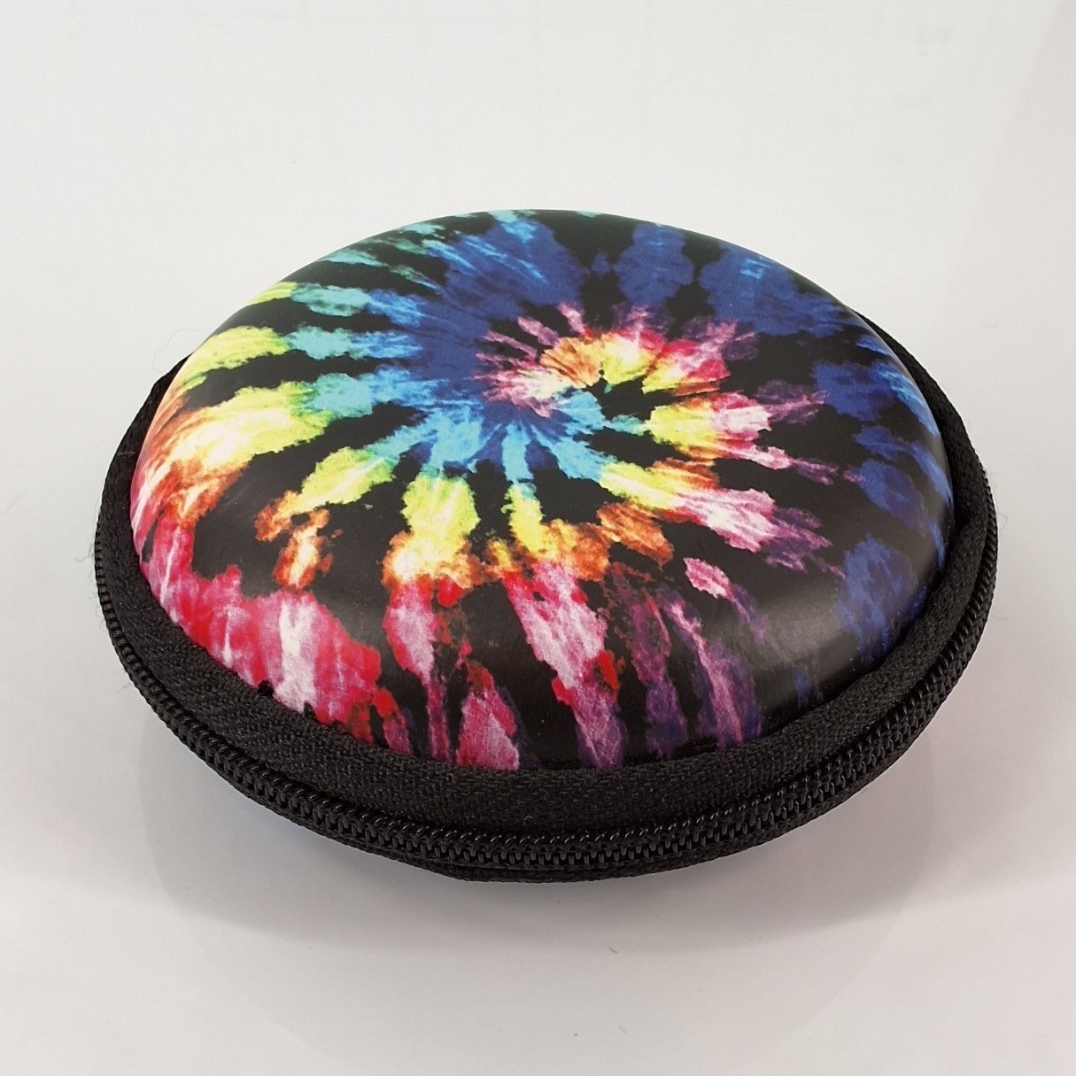 Tie Dye Mini Hard Shell Storage Case Round Zipper Earbud Coin Pouch Multi Color
