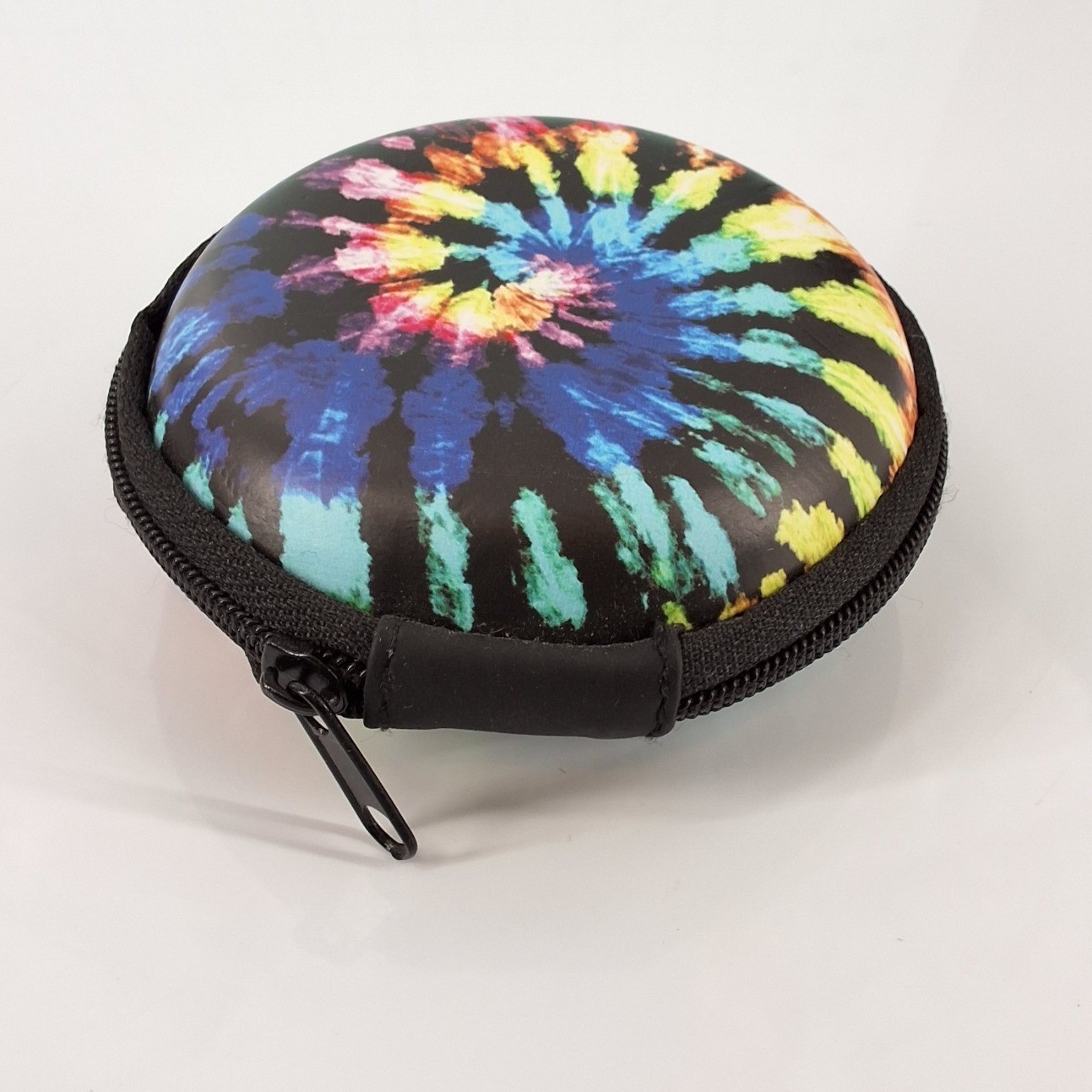Tie Dye Mini Hard Shell Storage Case Round Zipper Earbud Coin Pouch Multi Color
