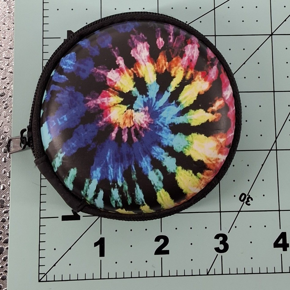 Tie Dye Mini Hard Shell Storage Case Round Zipper Earbud Coin Pouch Multi Color - View 3