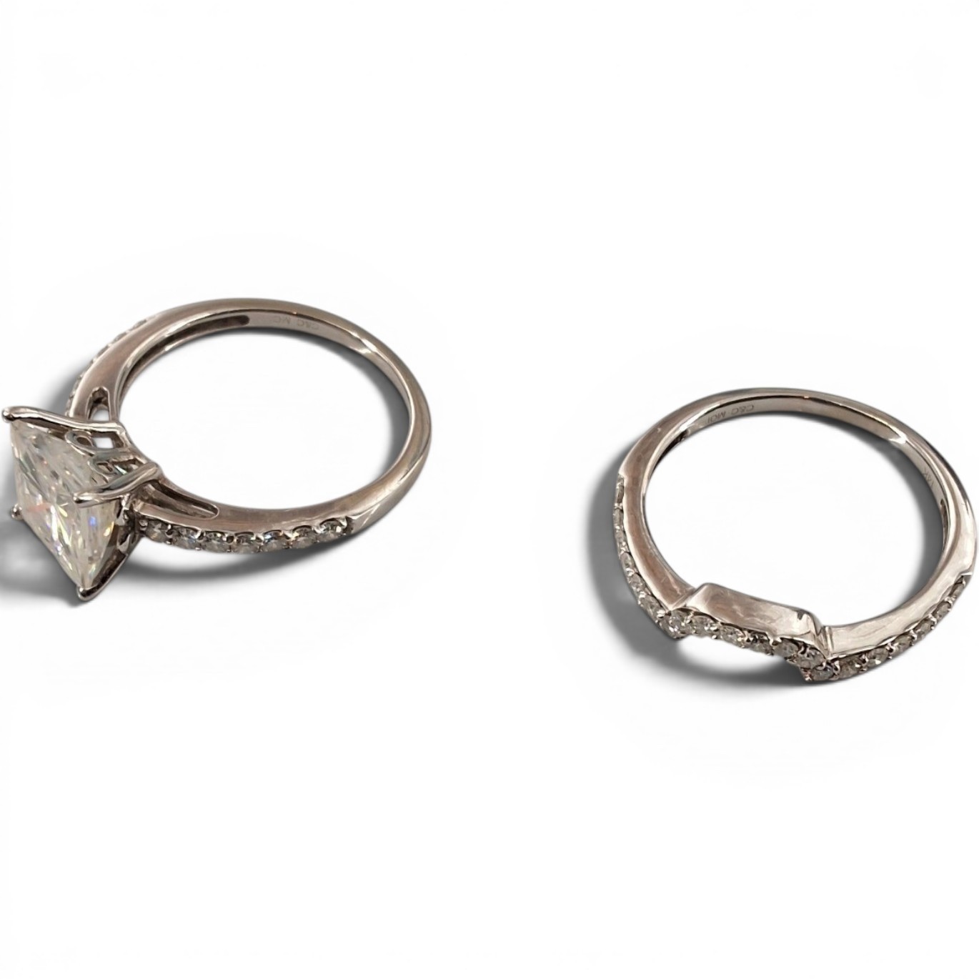 Charles & Colvard Moissanite Princess Cut Bridal Set 14k White Gold Ring Sz 5.5 - View 4