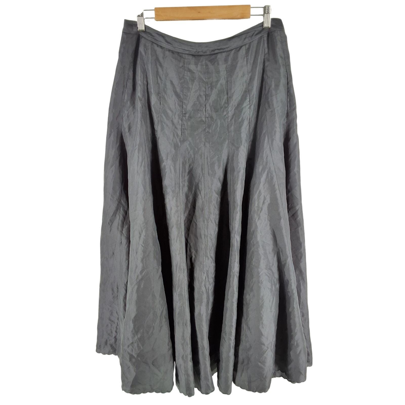 Spiegel Women 12 Dark Gray 100% Silk Paneled A-Line Midi Skirt Lined D7354