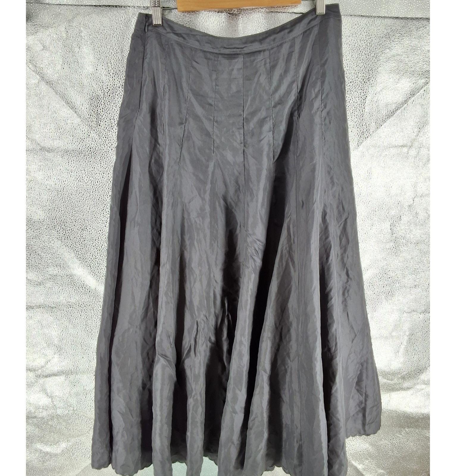 Spiegel Women 12 Dark Gray 100% Silk Paneled A-Line Midi Skirt Lined D7354 - View 4
