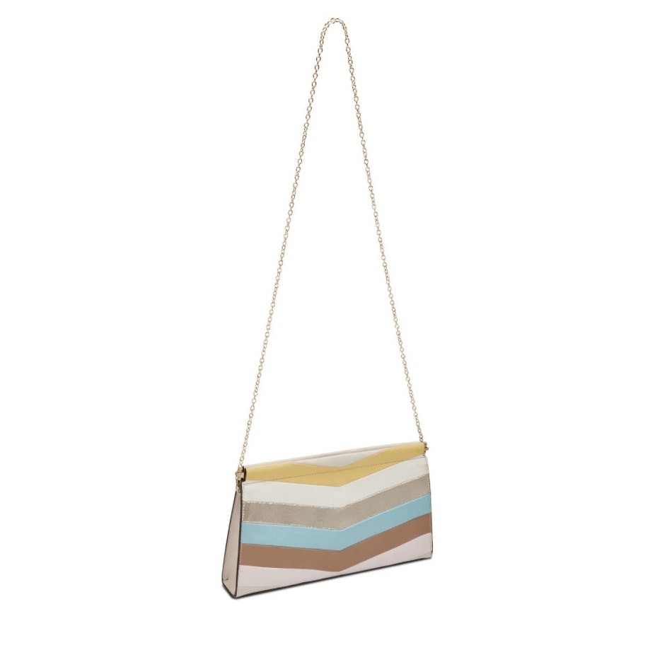 INC Cleeo Chevron Clutch Tan Gold Frame Handbag NWT‎