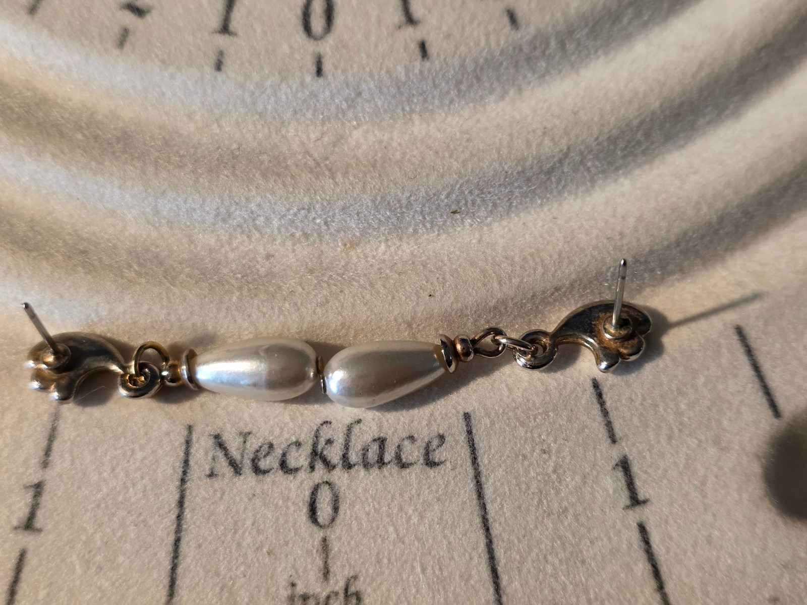 Vintage Gold Tone Faux Pearl Teardrop Earrings Wave Dangle Bridal‎ Post 1.25"