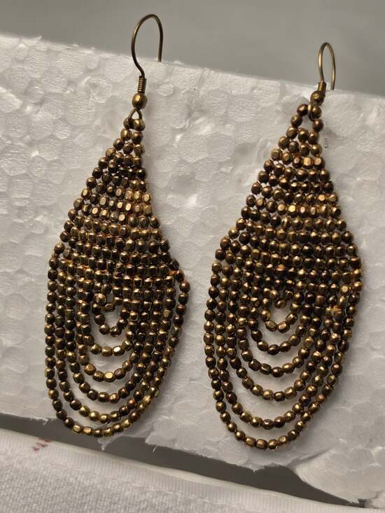 Vintage Gold Tone Faux Pearl Teardrop Earrings Wave Dangle Bridal‎ Post 1.25" - View 8