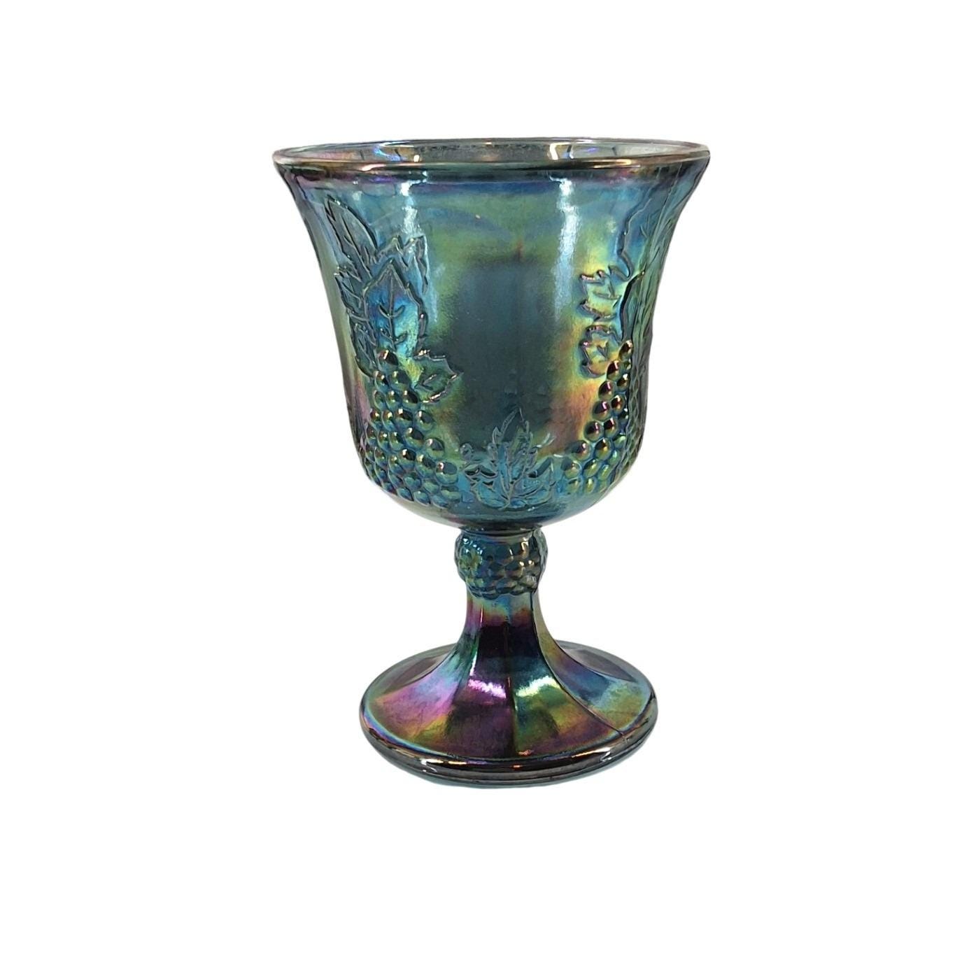 Vintage Indiana Glass Blue Carnival Harvest Grape Water Goblets Set 6 - View 3