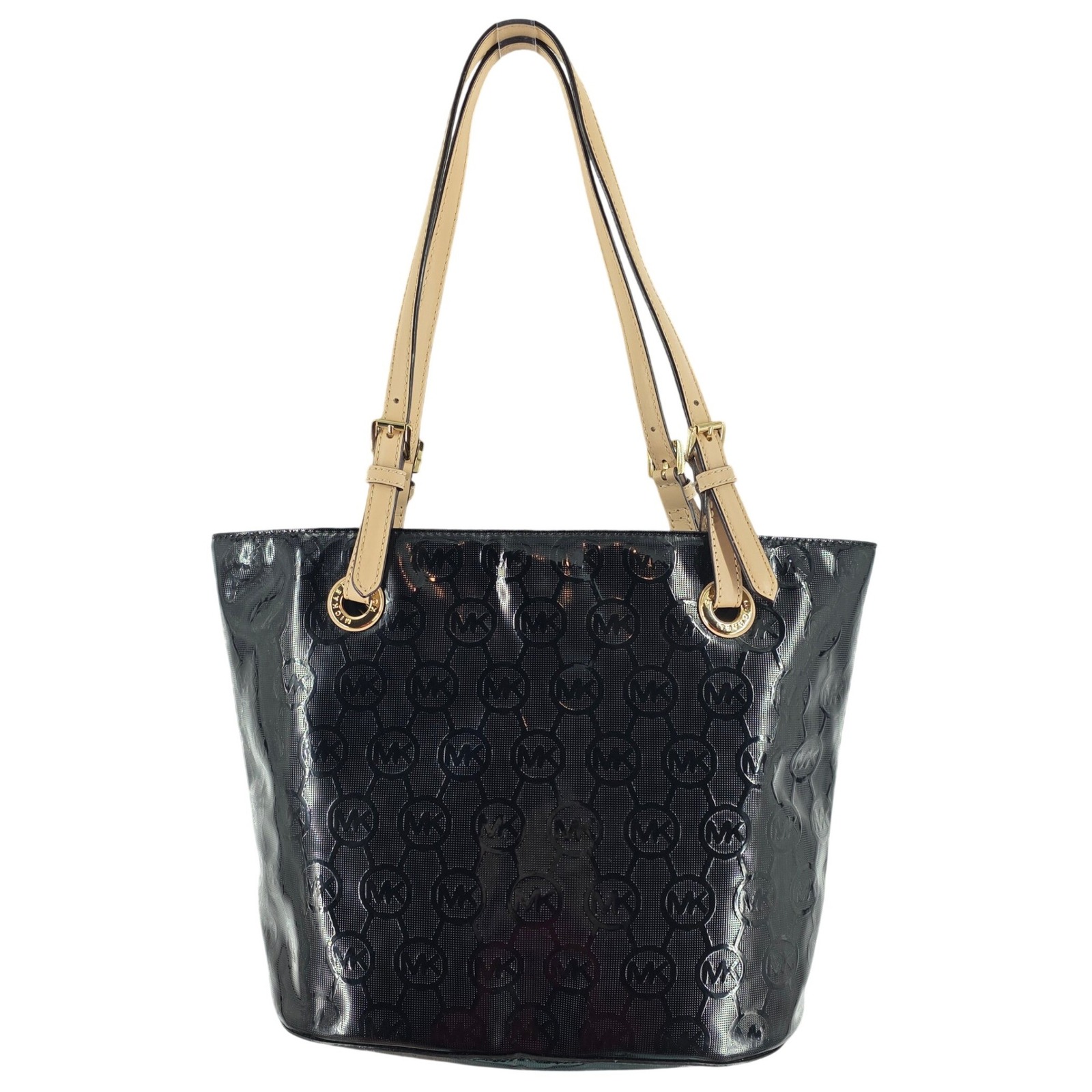 Michael Kors MK Black Patent Leather Tote Shoulder Bag Medium EUC!‎