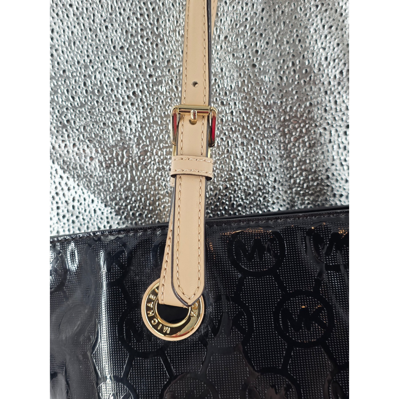 Michael Kors MK Black Patent Leather Tote Shoulder Bag Medium EUC!‎ - View 4