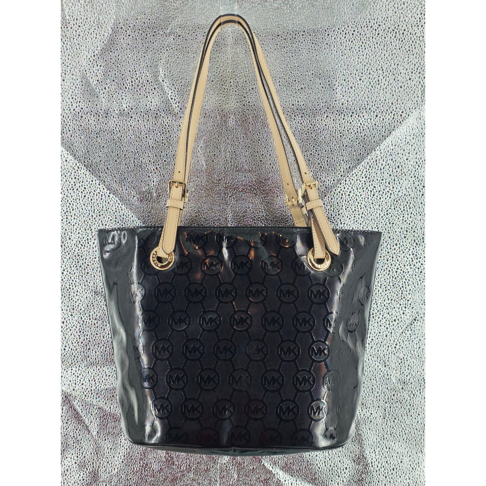 Michael Kors MK Black Patent Leather Tote Shoulder Bag Medium EUC!‎ - View 9
