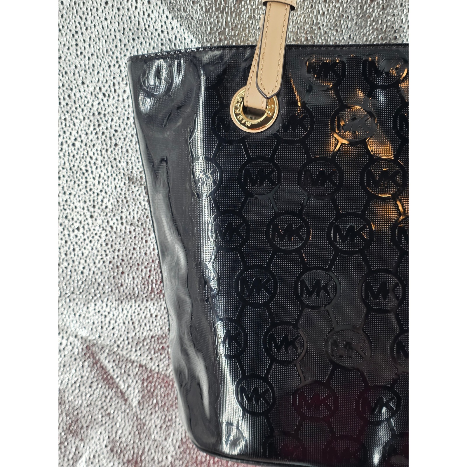 Michael Kors MK Black Patent Leather Tote Shoulder Bag Medium EUC!‎ - View 10