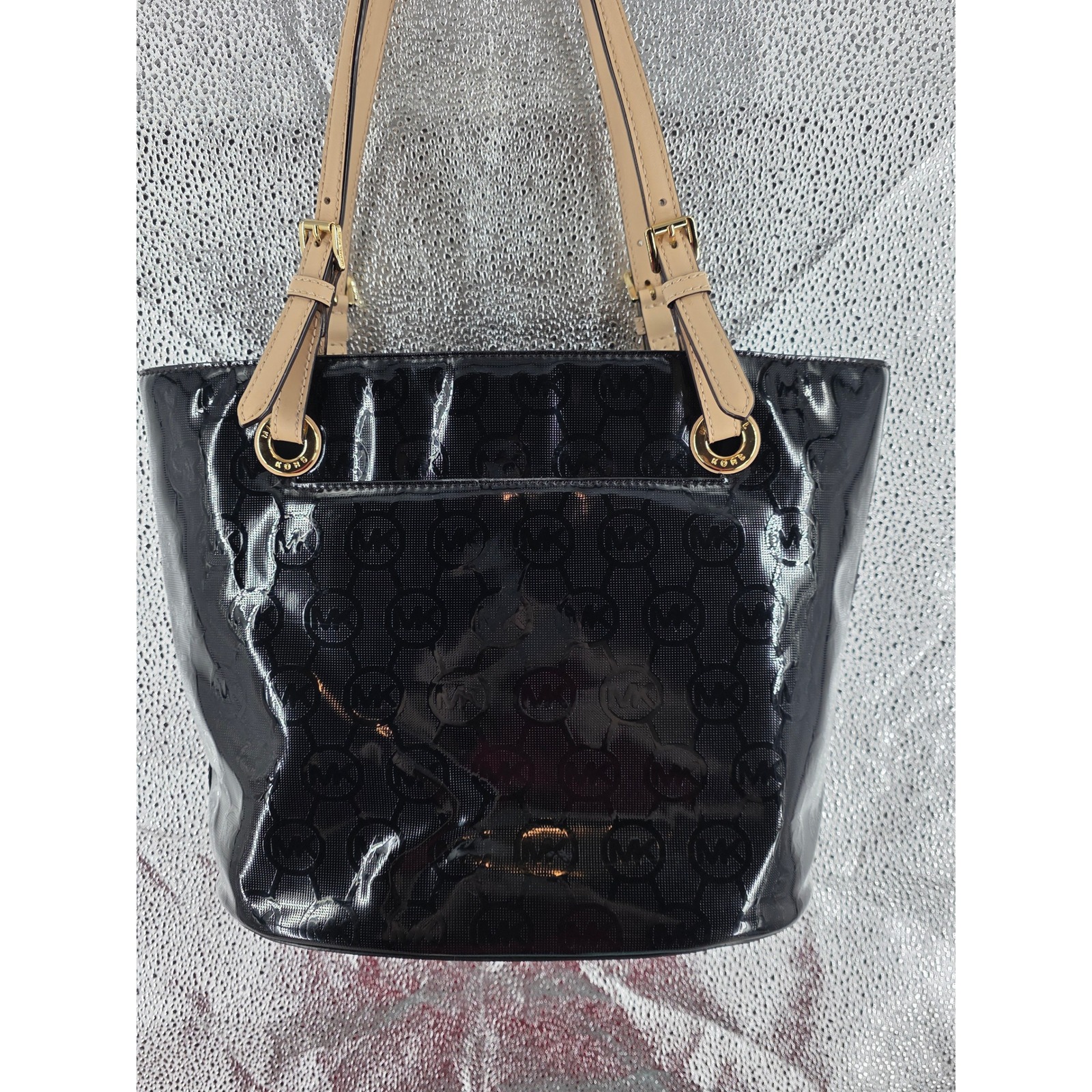 Michael Kors MK Black Patent Leather Tote Shoulder Bag Medium EUC!‎ - View 29