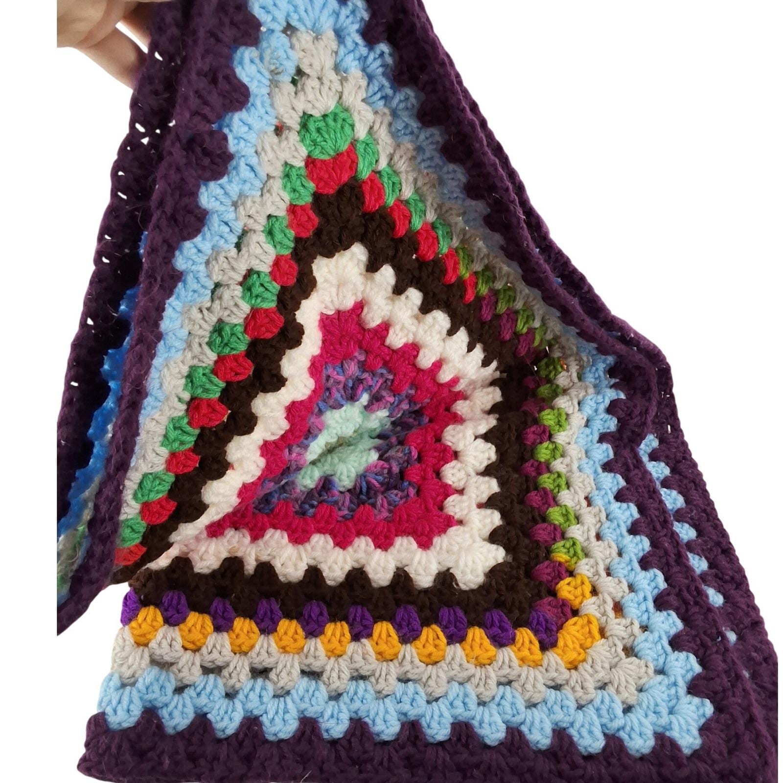 Handmade Crochet Granny Square Throw Blanket 30x30 Multicolor Boho Retro - View 3