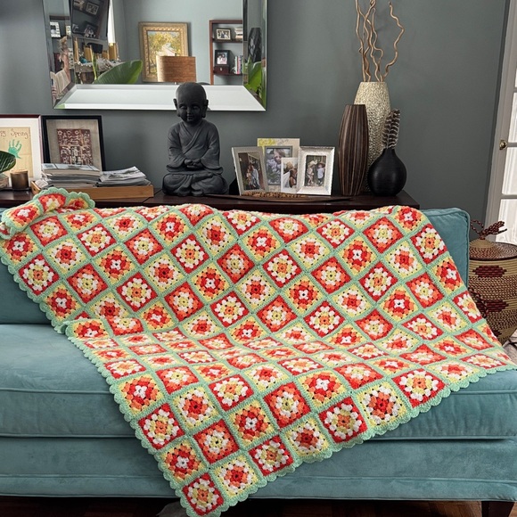 Handmade Crochet Granny Square Throw Blanket 30x30 Multicolor Boho Retro - View 8