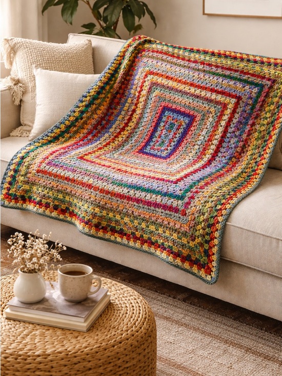 Handmade Crochet Granny Square Throw Blanket 30x30 Multicolor Boho Retro - View 10