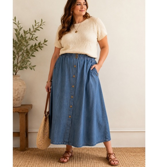 Black Paneled Midi Skirt Satin Trim V-Yoke Pockets Plus Size 56 / 22W Formal - View 21