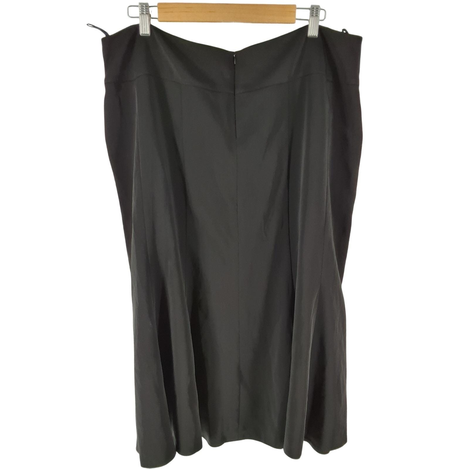 Black Paneled Midi Skirt Satin Trim V-Yoke Pockets Plus Size 56 / 22W Formal - View 4
